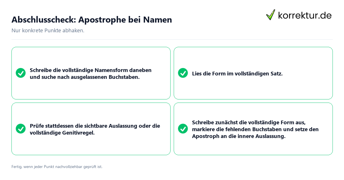 Abschlusscheck: Apostrophe bei Namen Konkreter Abschlusscheck zu Apostrophe bei Namen
