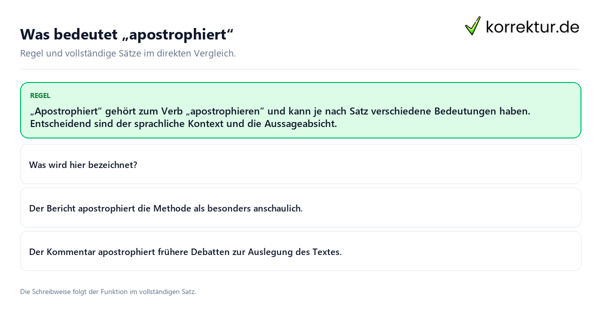 Konkrete Regel und vollständige Beispielsätze zu Was bedeutet „apostrophiert“