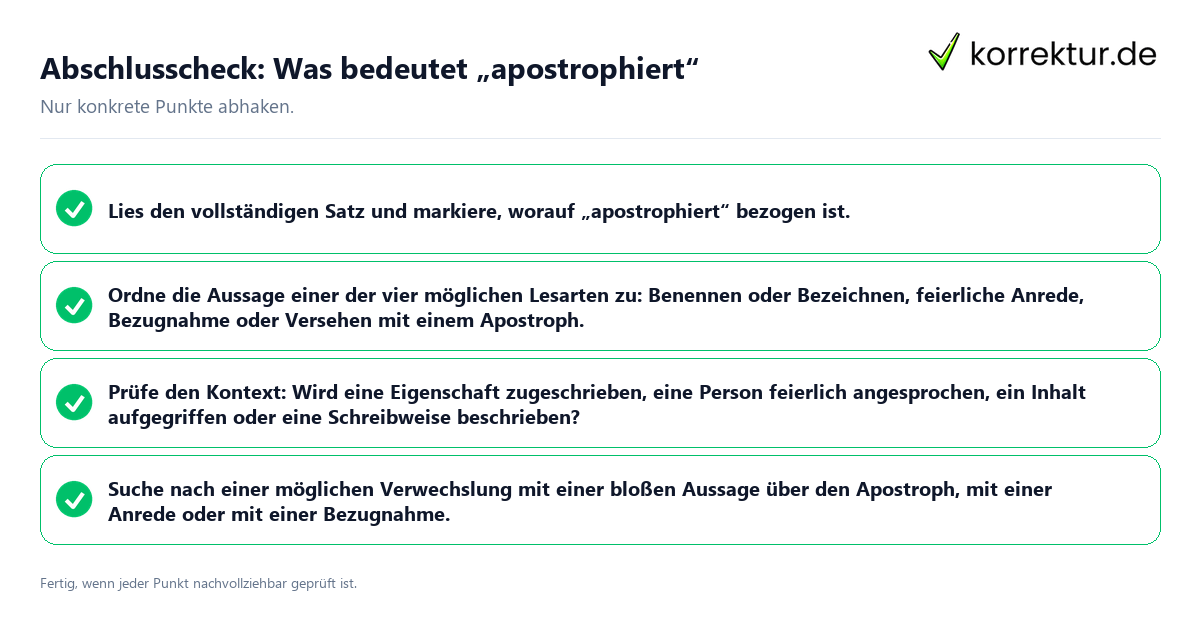 Konkreter Abschlusscheck zu Was bedeutet „apostrophiert“