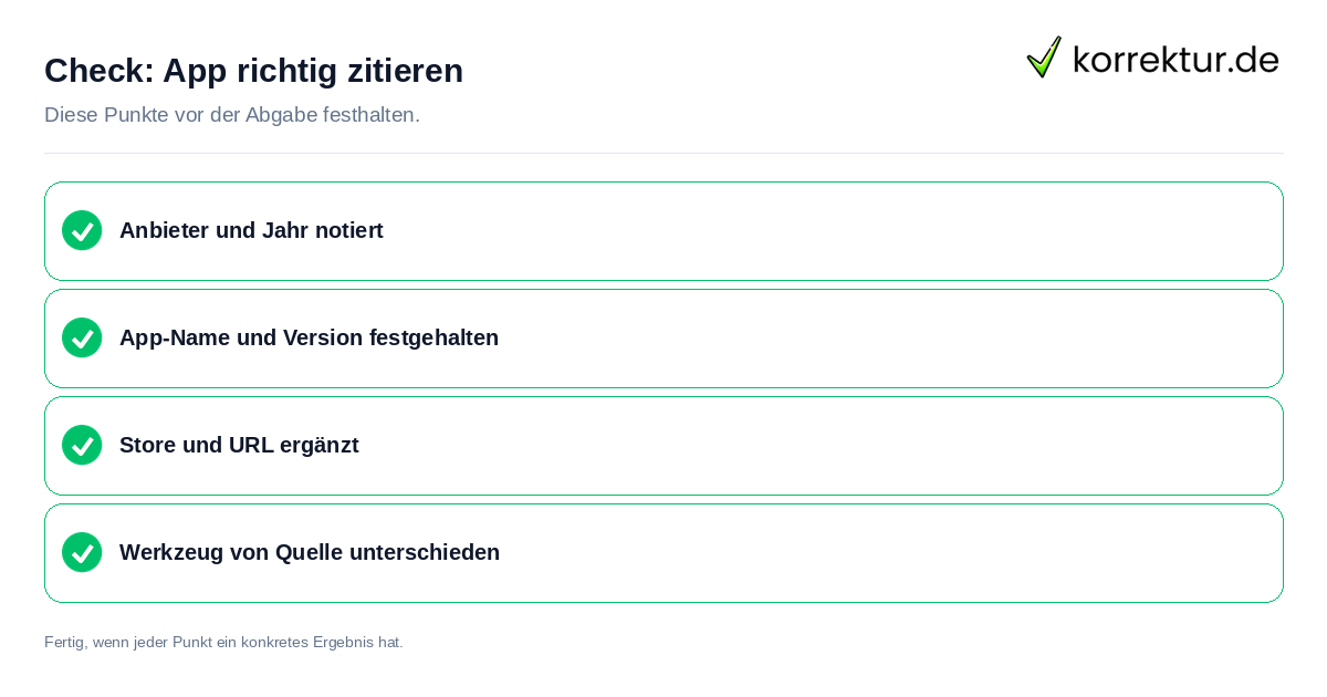 App richtig zitieren: Prüfliste mit vier Punkten