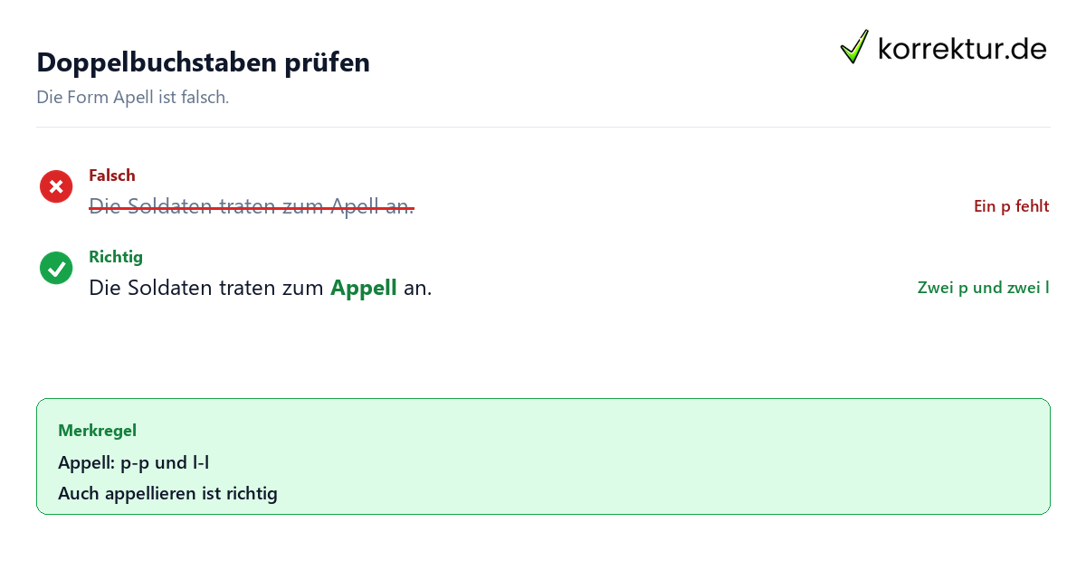 Doppelbuchstaben prüfen Appell oder Apell: Welche Schreibweise stimmt? Korrekturbeispiel