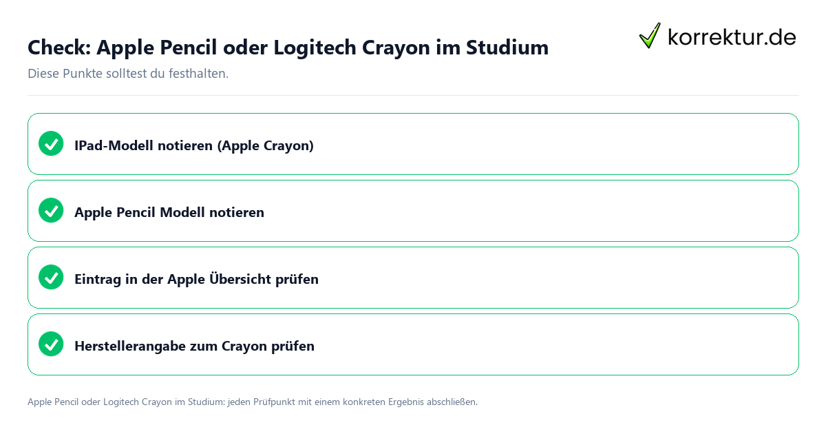 Apple Pencil oder Logitech Crayon im Studium mit einer themenspezifischen Checkliste