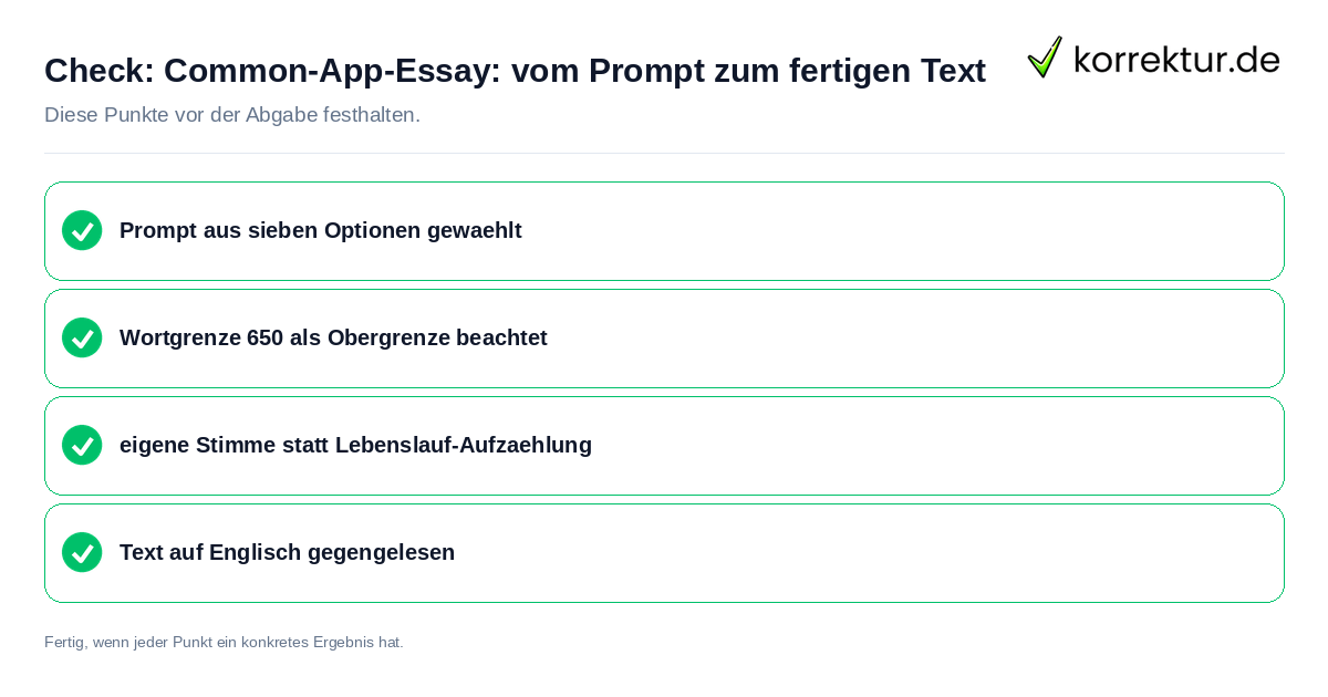 Common-App-Essay: vom Prompt zum fertigen Text: Prüfliste mit vier Punkten