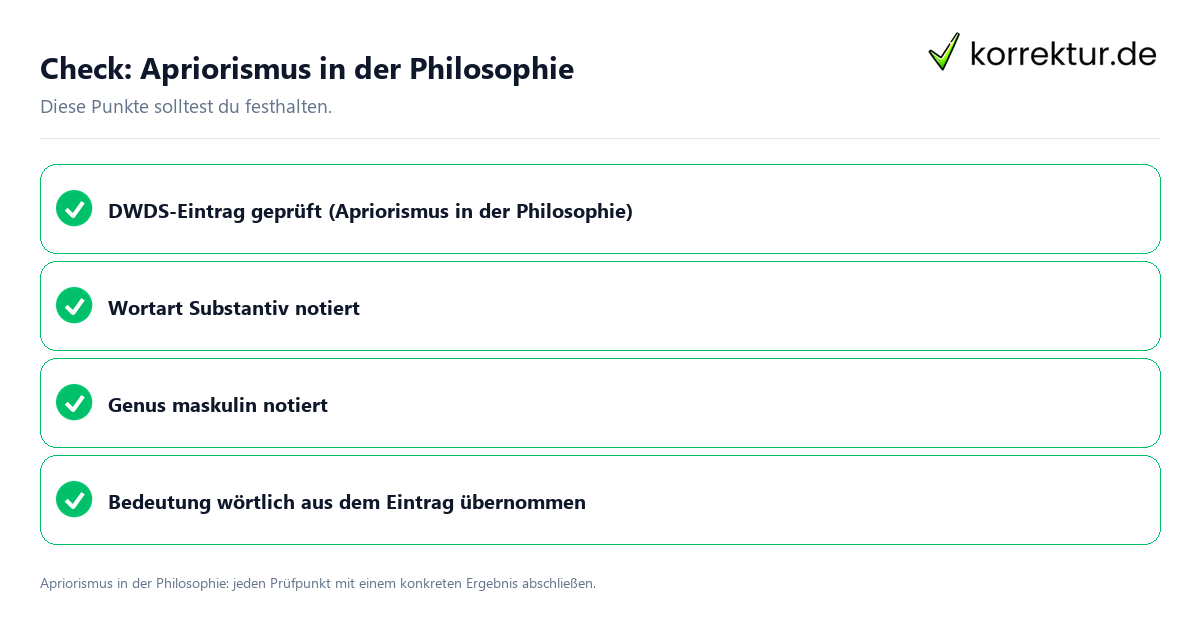 Apriorismus in der Philosophie mit einer themenspezifischen Checkliste