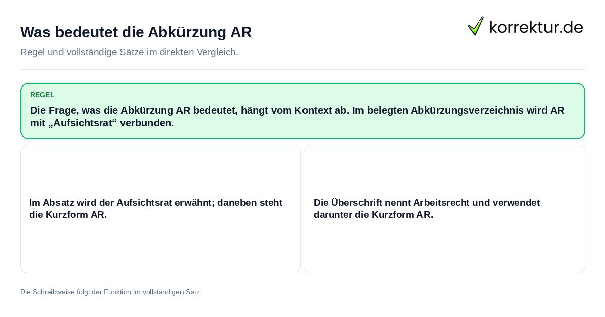 Konkrete Regel und vollständige Beispielsätze zu Was bedeutet die Abkürzung AR