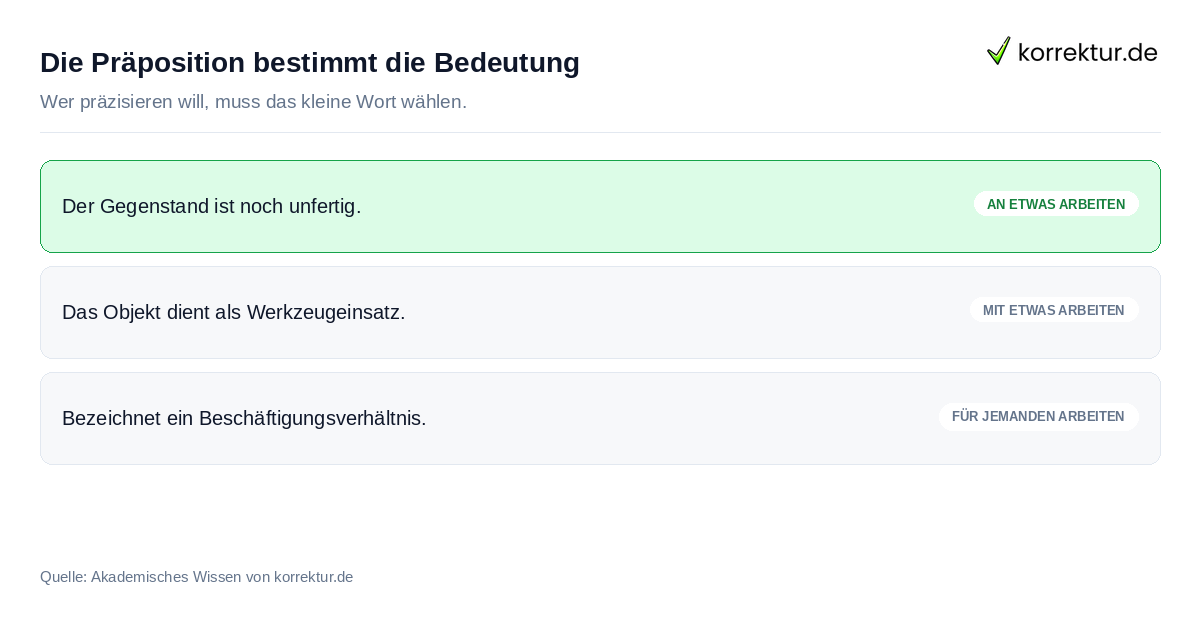 Präpositionen beim Verb Arbeiten: Unterschied zwischen an, mit und für