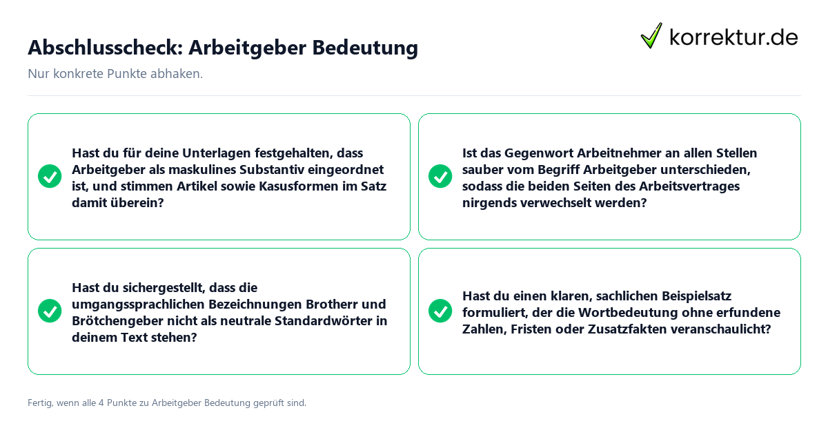 Abschlusscheck: Arbeitgeber Bedeutung Konkreter Abschlusscheck zu Arbeitgeber Bedeutung
