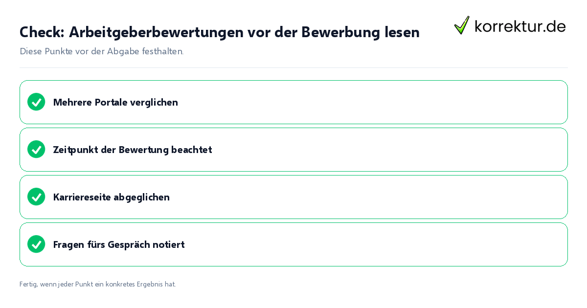 Check: Arbeitgeberbewertungen vor der Bewerbung lesen Arbeitgeberbewertungen vor der Bewerbung lesen: Prüfliste mit vier Punkten