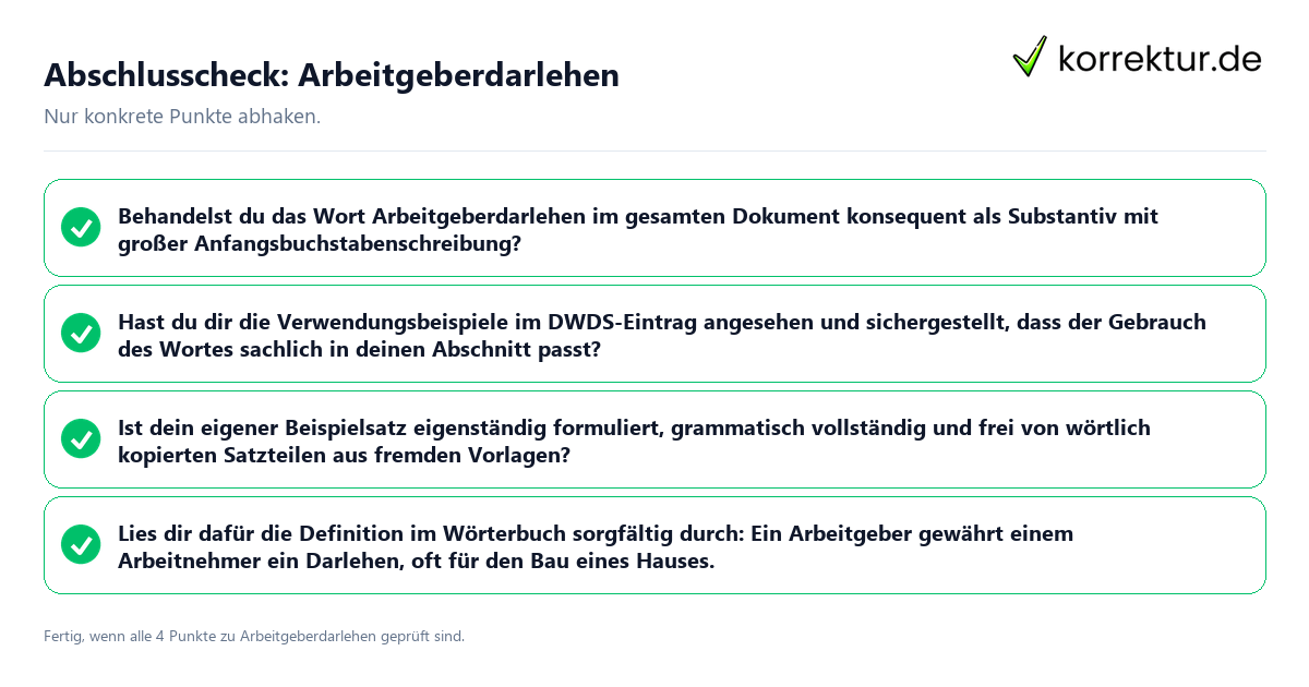 Abschlusscheck: Arbeitgeberdarlehen Konkreter Abschlusscheck zu Arbeitgeberdarlehen