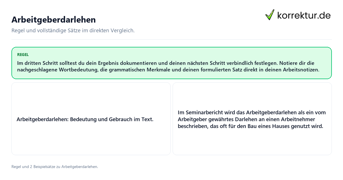 Arbeitgeberdarlehen Konkrete Regel und vollständige Beispielsätze zu Arbeitgeberdarlehen