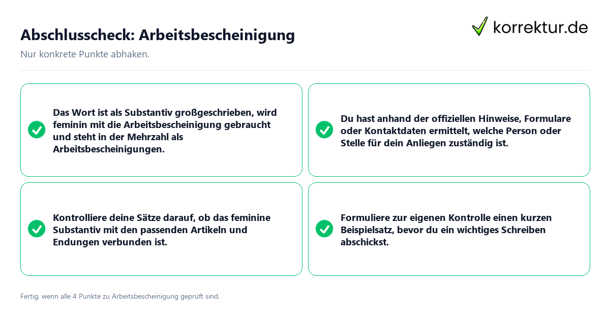 Abschlusscheck: Arbeitsbescheinigung Konkreter Abschlusscheck zu Arbeitsbescheinigung