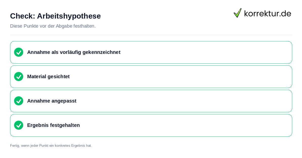 Arbeitshypothese: Prüfliste mit vier Punkten