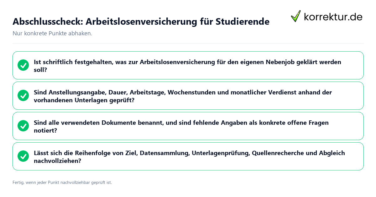 Konkreter Abschlusscheck zu Arbeitslosenversicherung für Studierende
