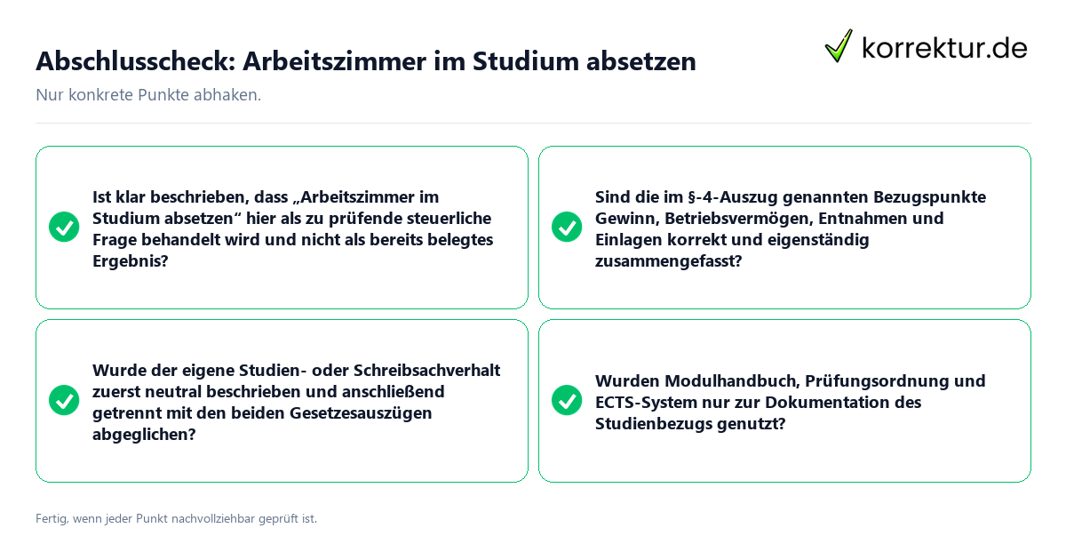 Konkreter Abschlusscheck zu Arbeitszimmer im Studium absetzen