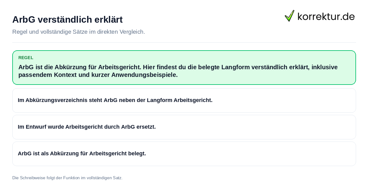 Konkrete Regel und vollständige Beispielsätze zu ArbG verständlich erklärt