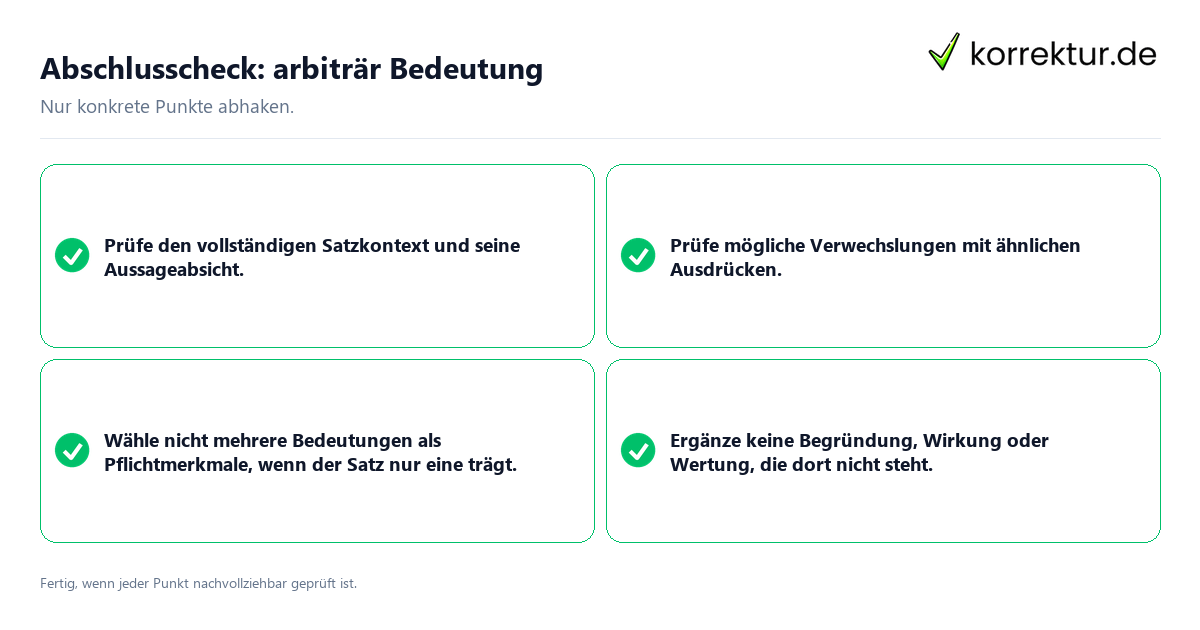 Konkreter Abschlusscheck zu arbiträr Bedeutung