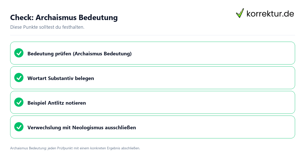 Archaismus Bedeutung mit einer themenspezifischen Checkliste