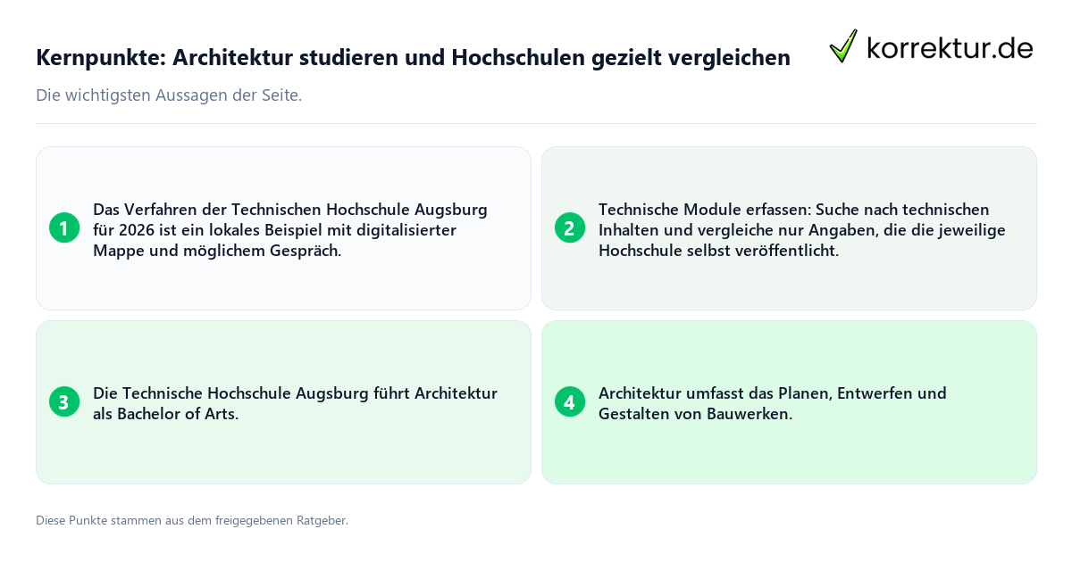 Kernpunkte: Architektur studieren und Hochschulen gezielt vergleichen Konkrete Kernpunkte zu Architektur studieren und Hochschulen gezielt vergleichen