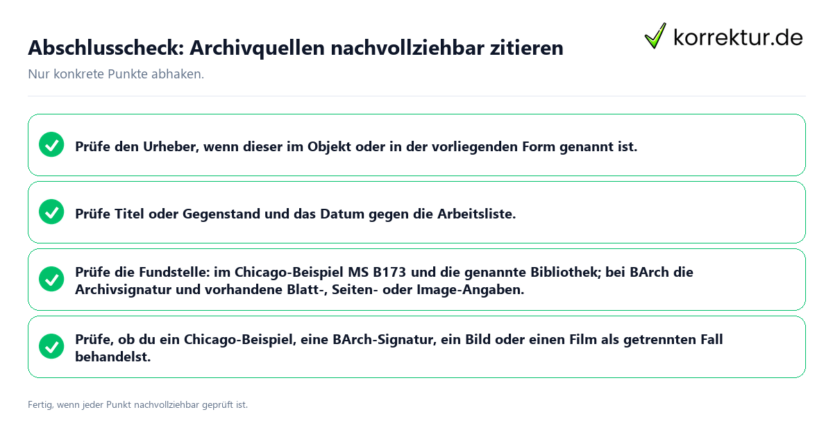 Konkreter Abschlusscheck zu Archivquellen nachvollziehbar zitieren