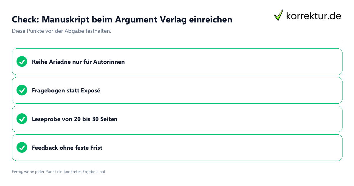 Check: Manuskript beim Argument Verlag einreichen Manuskript beim Argument Verlag einreichen: Prüfliste mit vier Punkten