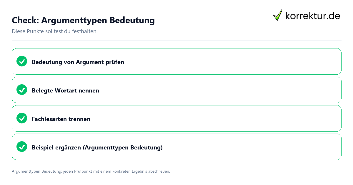 Check: Argumenttypen Bedeutung Argumenttypen Bedeutung mit einer themenspezifischen Checkliste