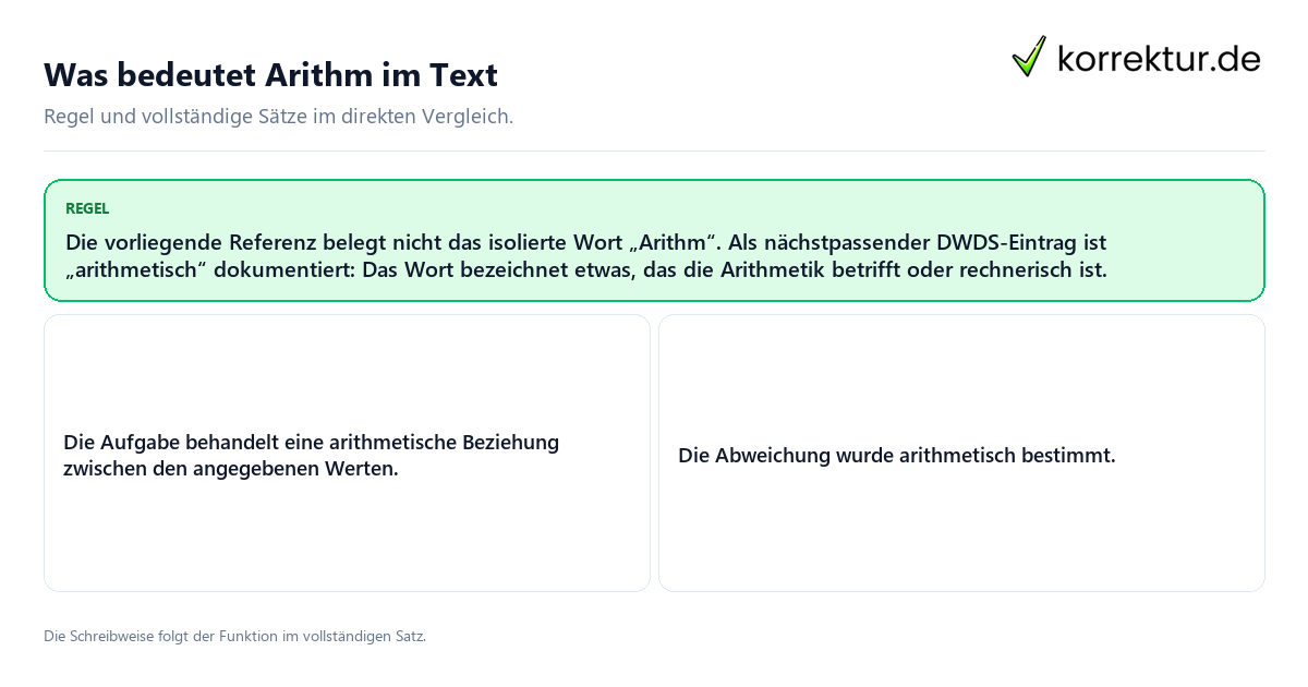 Konkrete Regel und vollständige Beispielsätze zu Was bedeutet Arithm im Text