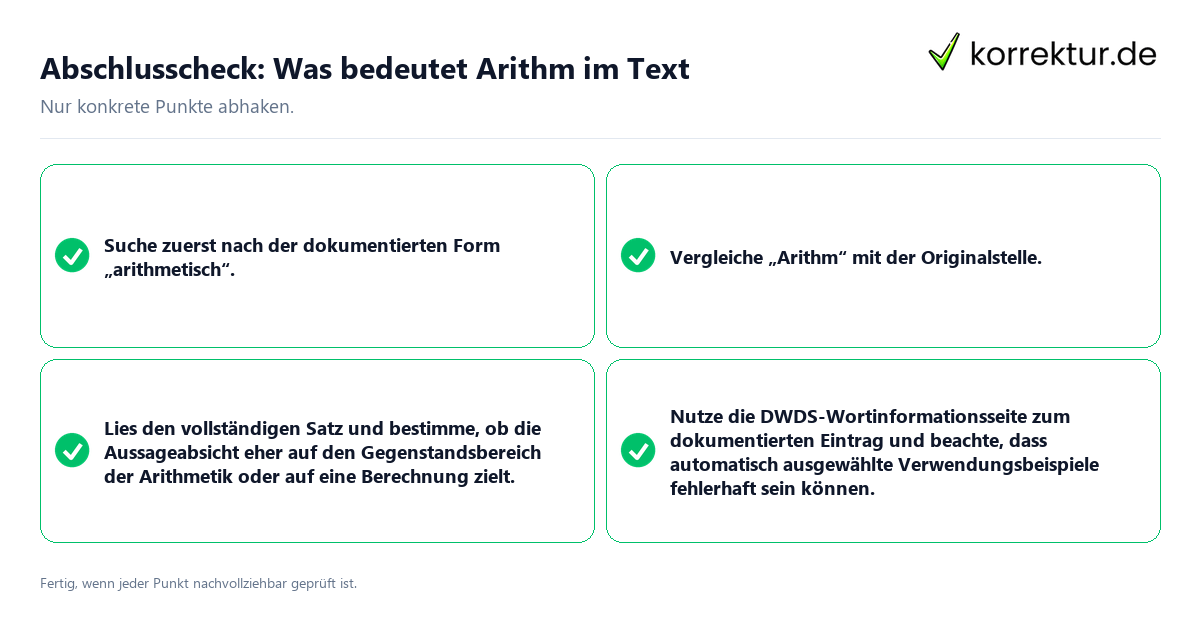Konkreter Abschlusscheck zu Was bedeutet Arithm im Text