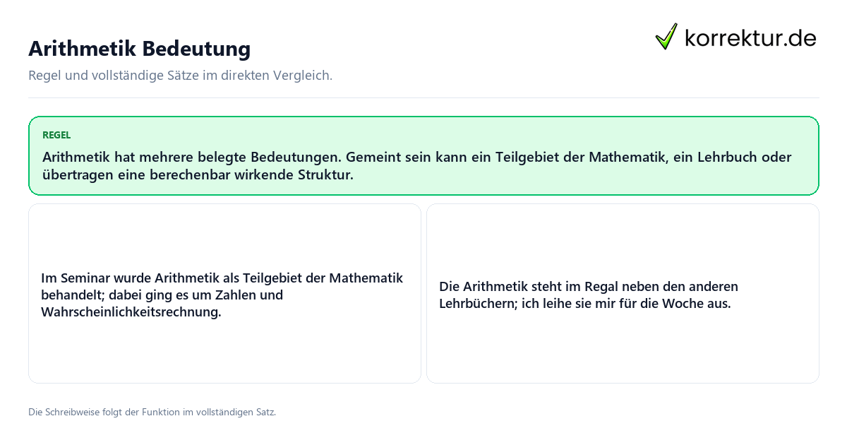 Konkrete Regel und vollständige Beispielsätze zu Arithmetik Bedeutung