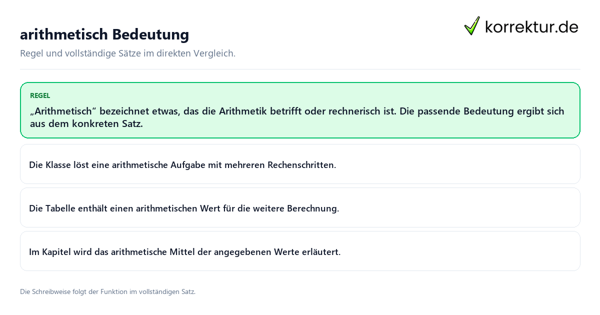 Konkrete Regel und vollständige Beispielsätze zu arithmetisch Bedeutung