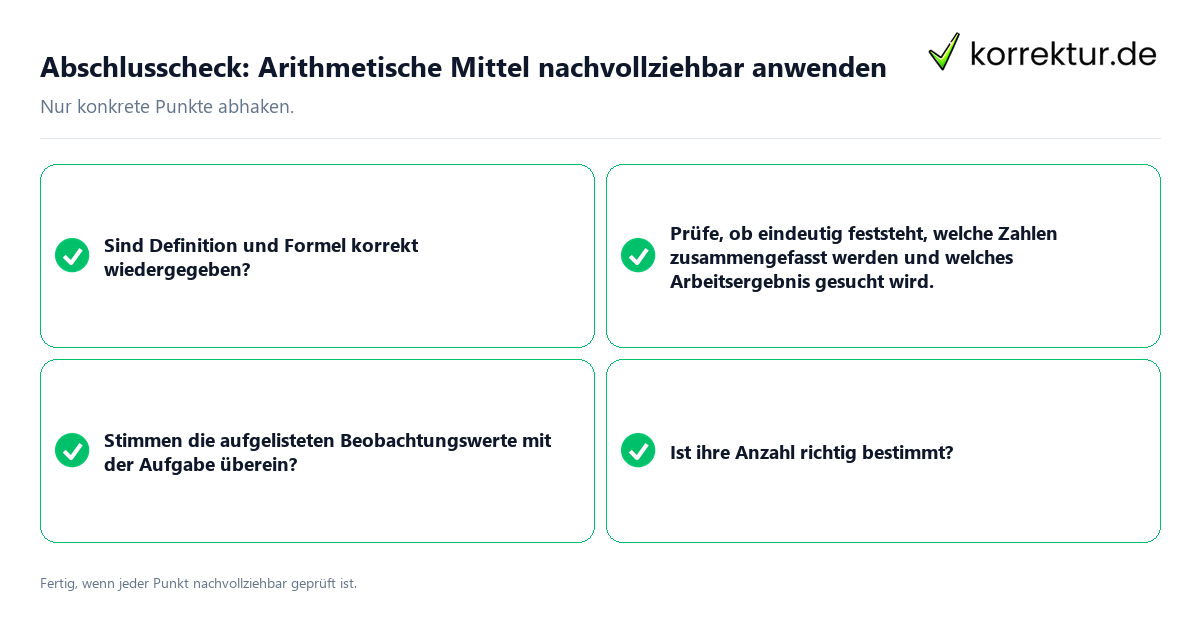 Konkreter Abschlusscheck zu Arithmetische Mittel nachvollziehbar anwenden