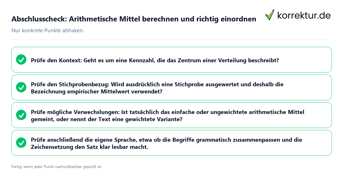 Konkreter Abschlusscheck zu Arithmetische Mittel berechnen und richtig einordnen
