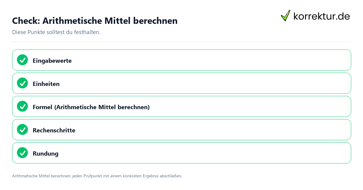 Check: Arithmetische Mittel berechnen Arithmetische Mittel berechnen mit einer themenspezifischen Checkliste