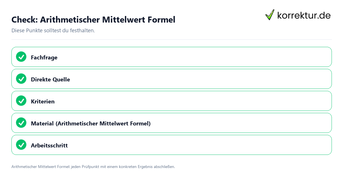 Arithmetischer Mittelwert Formel mit einer themenspezifischen Checkliste