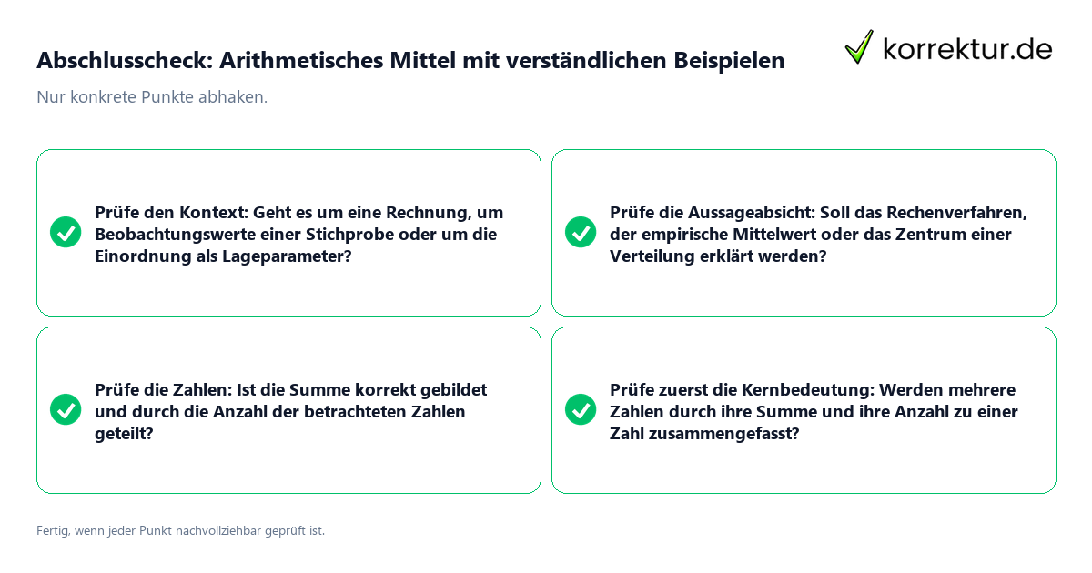 Konkreter Abschlusscheck zu Arithmetisches Mittel mit verständlichen Beispielen