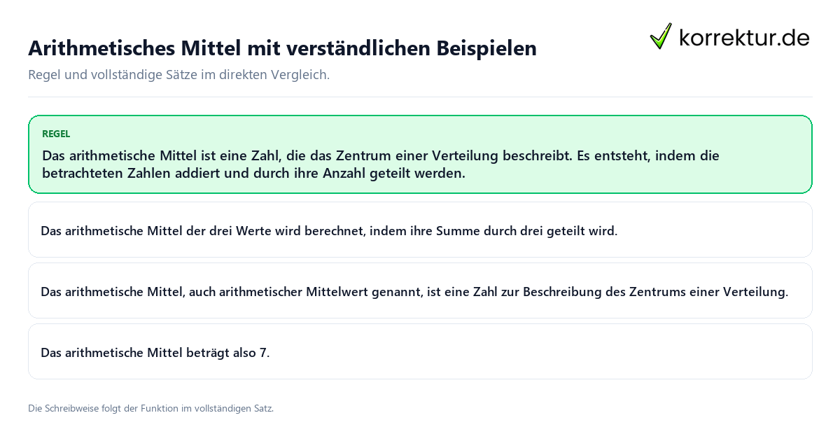 Konkrete Regel und vollständige Beispielsätze zu Arithmetisches Mittel mit verständlichen Beispielen