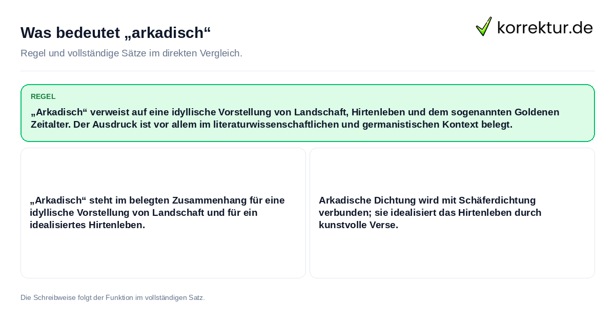 Was bedeutet „arkadisch“ Konkrete Regel und vollständige Beispielsätze zu Was bedeutet „arkadisch“