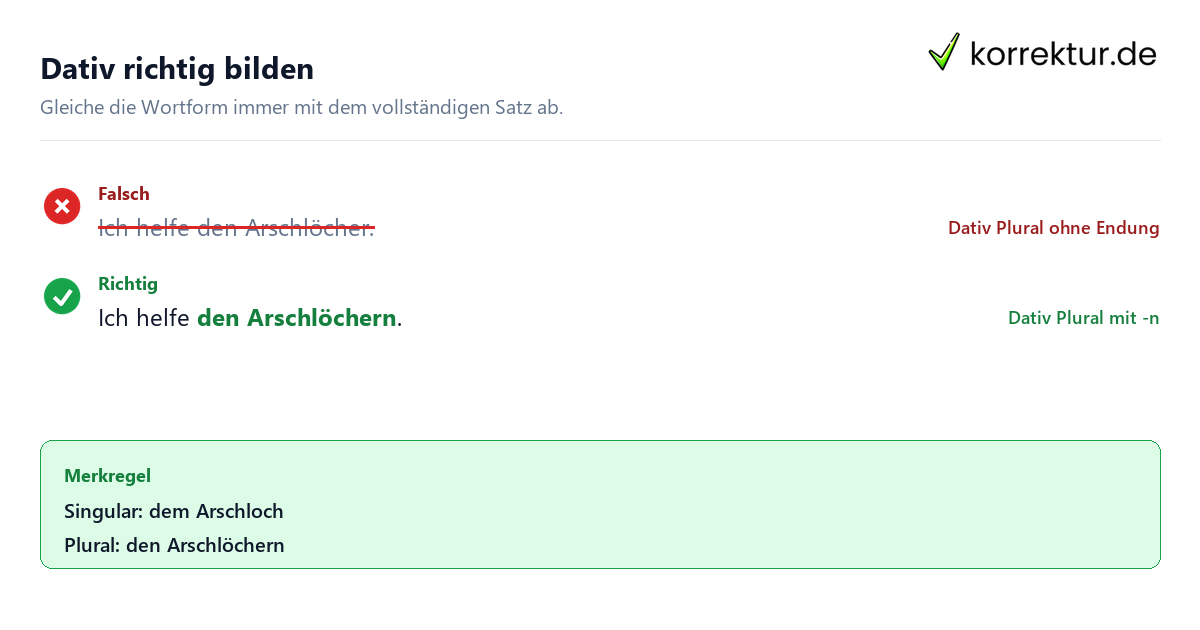 Dativ richtig bilden Arschloch richtig gendern und grammatisch verwenden: korrekte Dativform
