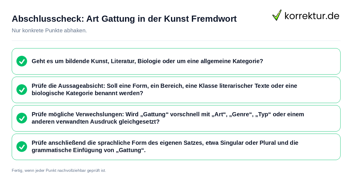 Abschlusscheck: Art Gattung in der Kunst Fremdwort Konkreter Abschlusscheck zu Art Gattung in der Kunst Fremdwort