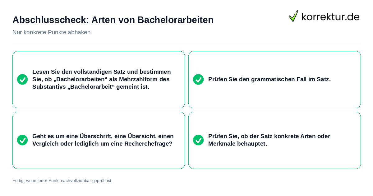 Konkreter Abschlusscheck zu Arten von Bachelorarbeiten