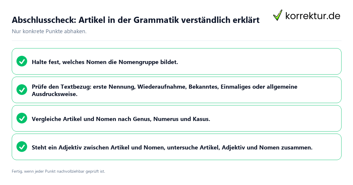Konkreter Abschlusscheck zu Artikel in der Grammatik verständlich erklärt