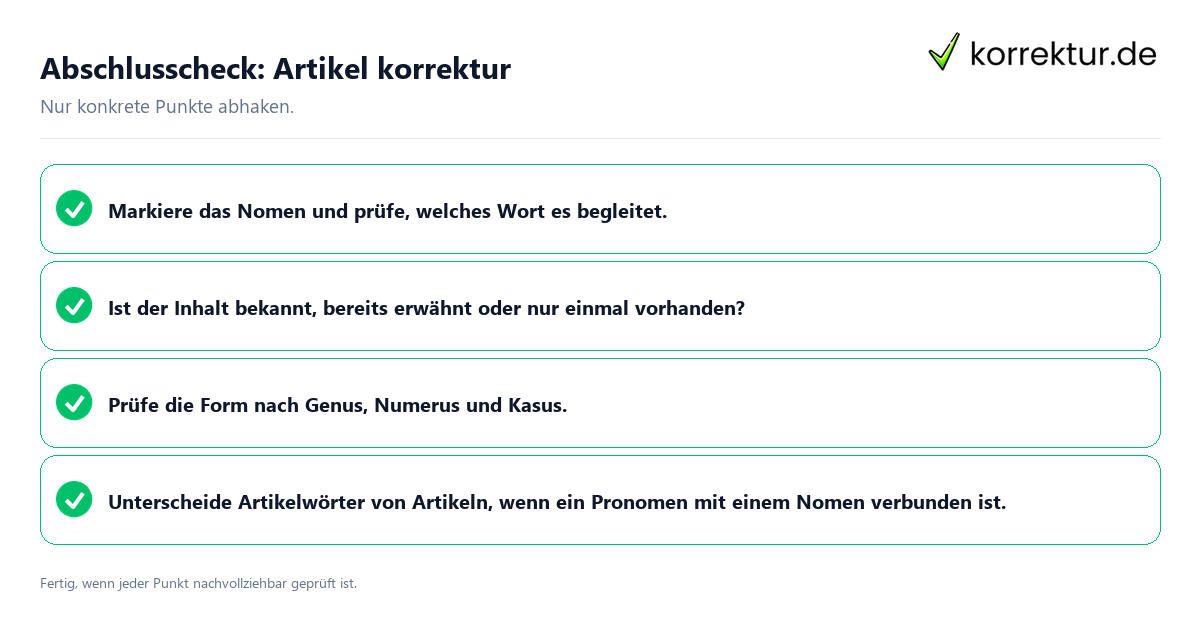 Konkreter Abschlusscheck zu Artikel korrektur