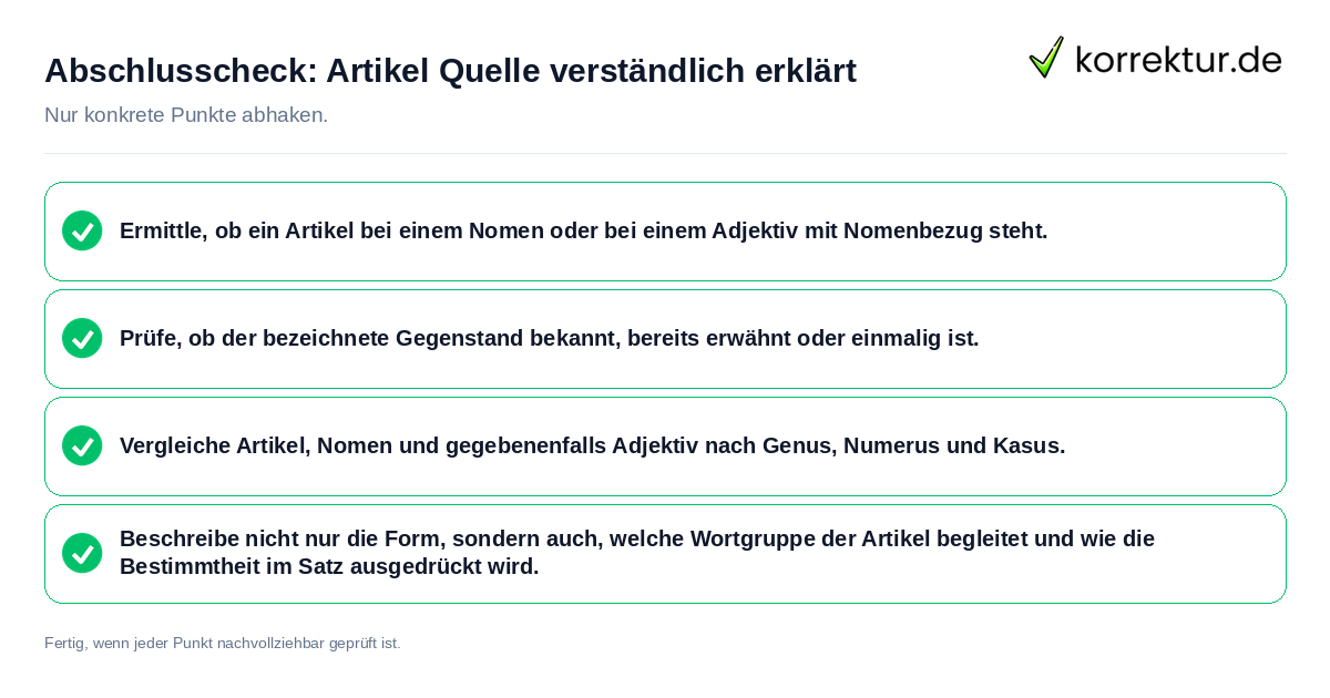 Konkreter Abschlusscheck zu Artikel Quelle verständlich erklärt