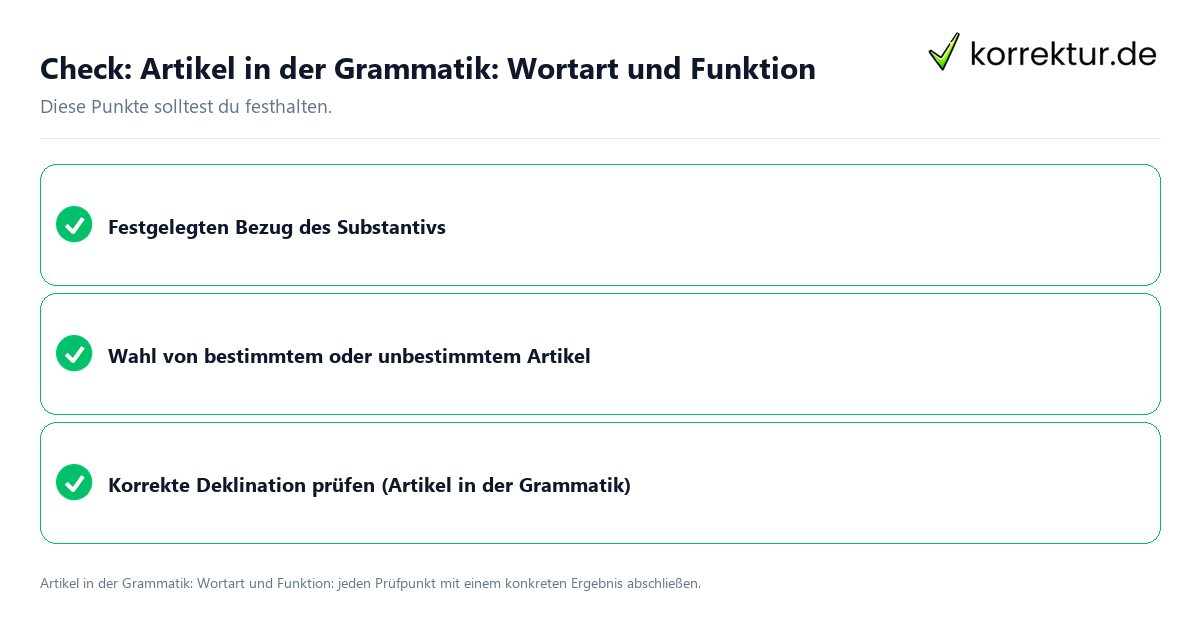 Artikel in der Grammatik: Wortart und Funktion mit einer themenspezifischen Checkliste