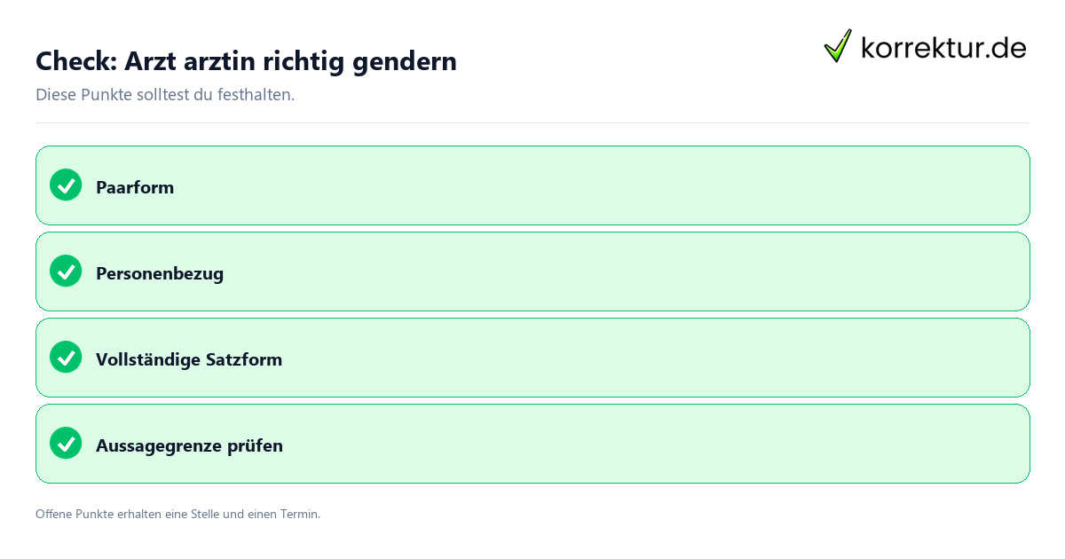 Arzt arztin richtig gendern mit Checkliste für Unterlagen und nächste Schritte