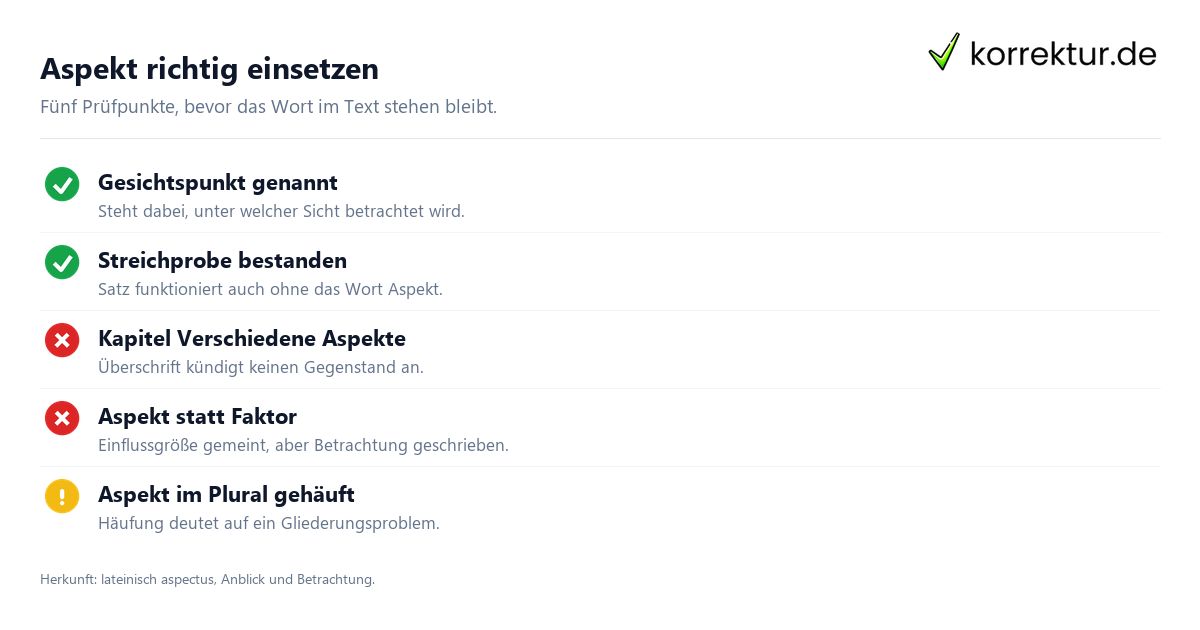 Aspekt richtig einsetzen Aspekt Bedeutung: Checkliste gegen die Leerformel im Text