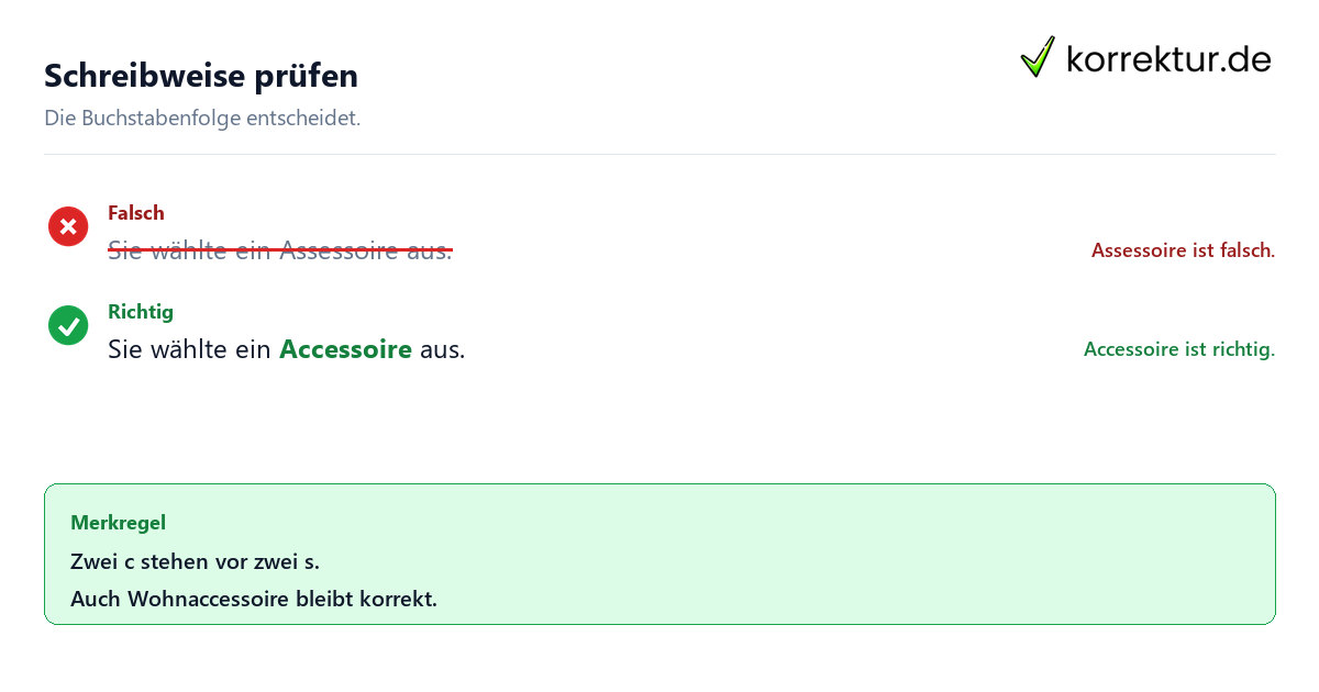 Schreibweise prüfen Accessoire oder Assessoire: richtige Schreibweise im Satz