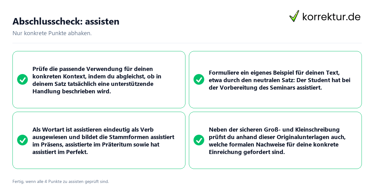 Konkreter Abschlusscheck zu assisten