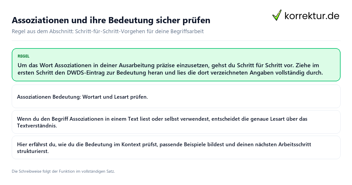 Assoziationen und ihre Bedeutung sicher prüfen Konkrete Regel und vollständige Beispielsätze zu Assoziationen und ihre Bedeutung sicher prüfen