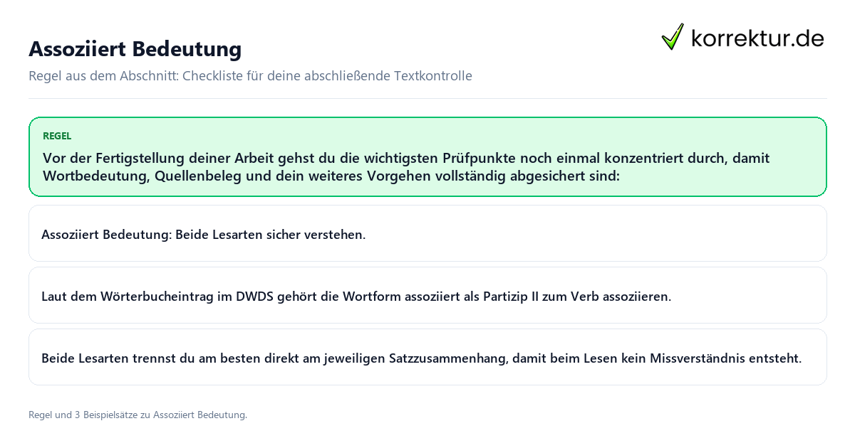 Assoziiert Bedeutung Konkrete Regel und vollständige Beispielsätze zu Assoziiert Bedeutung