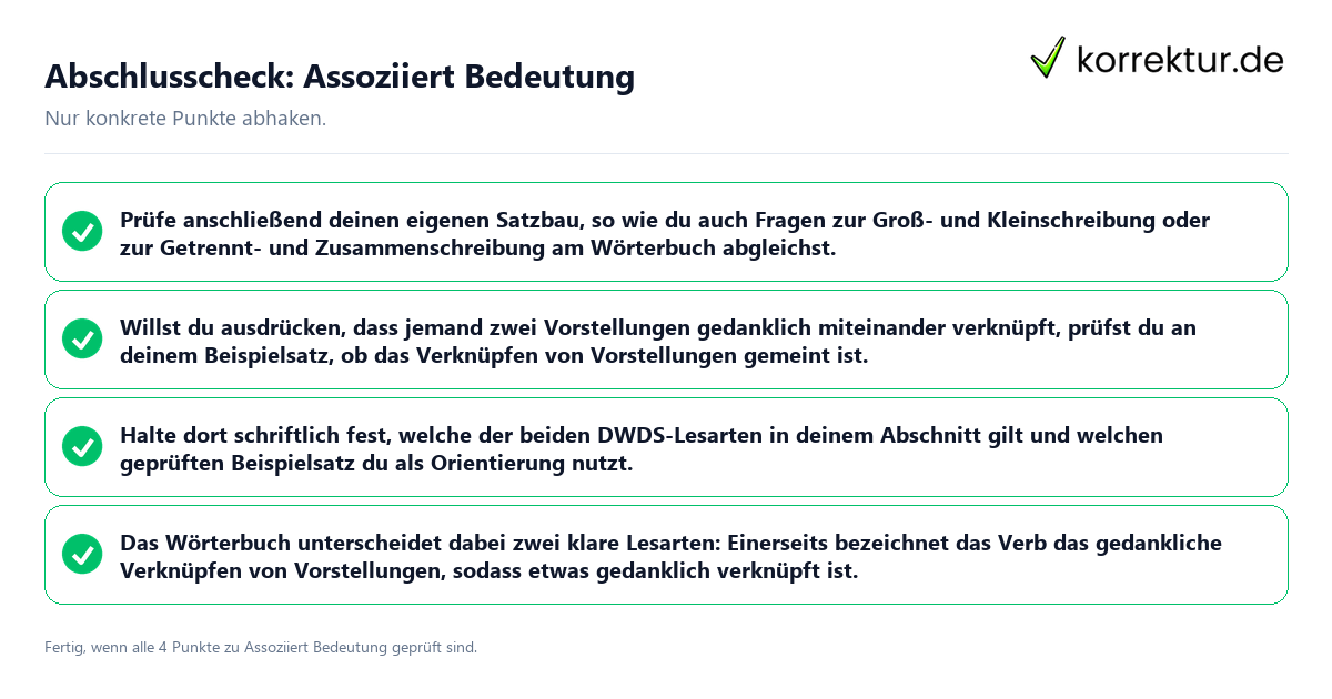 Abschlusscheck: Assoziiert Bedeutung Konkreter Abschlusscheck zu Assoziiert Bedeutung